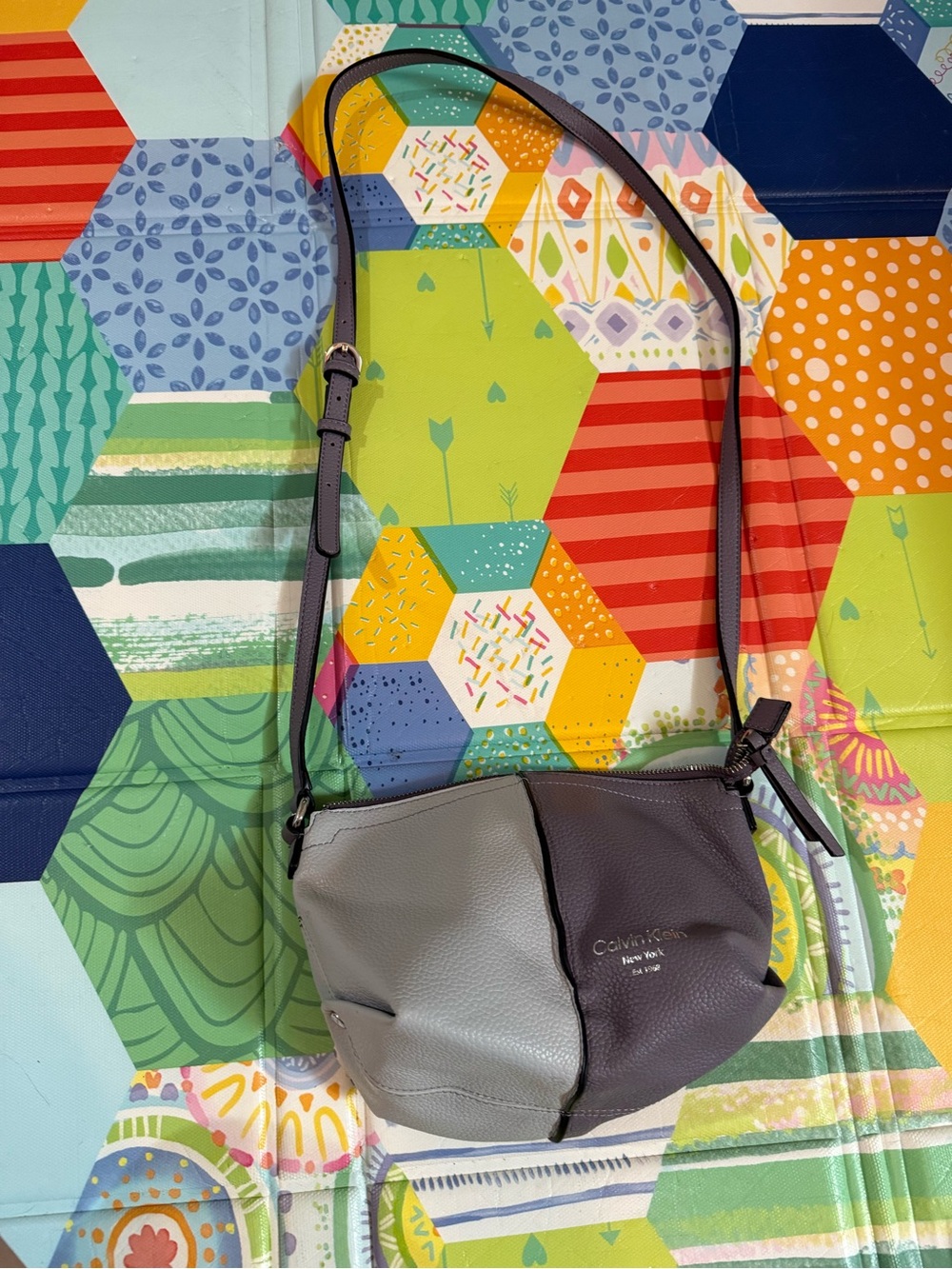 Calvin Klein Two-Tone Gray Crossbody Bag with Charcoal Panel